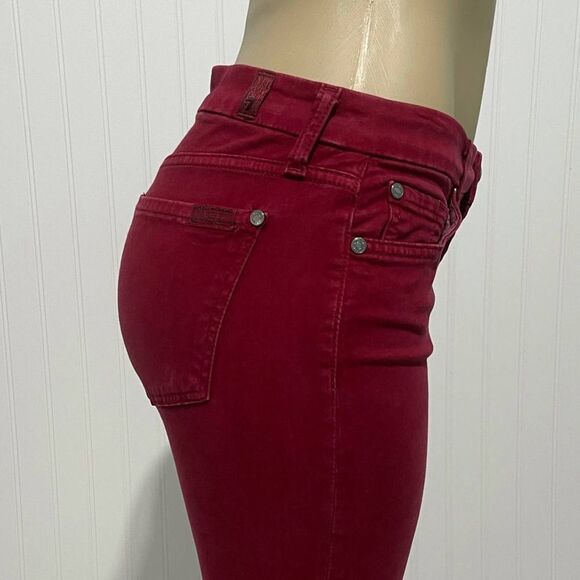 7 For All Mankind Gwenevere Twill Skinny Jeans Bright Burgundy Red Size 28 - Picture 5 of 15